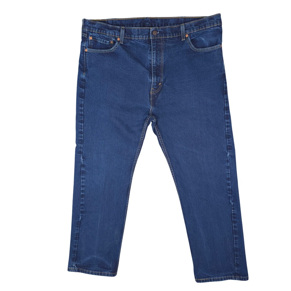 Levis 505 Straight Leg Jeans Mens 42x29 Blue Dark Wash Stretch Denim